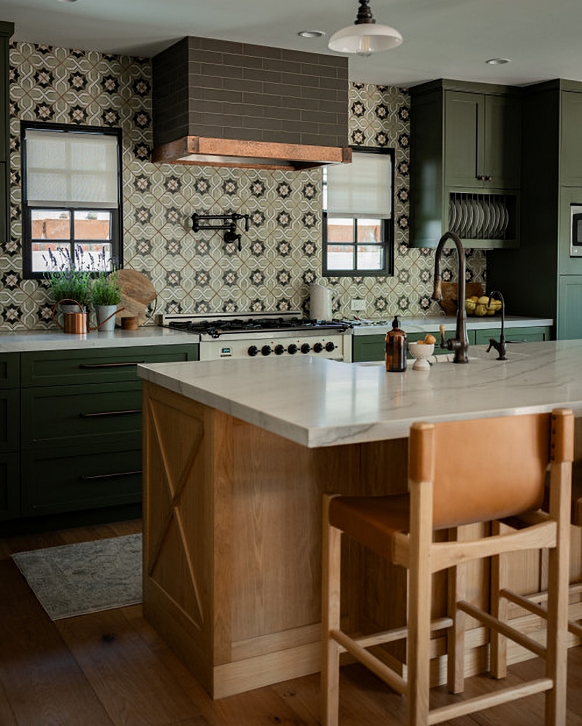 craftsman kitchen with custom wall tile