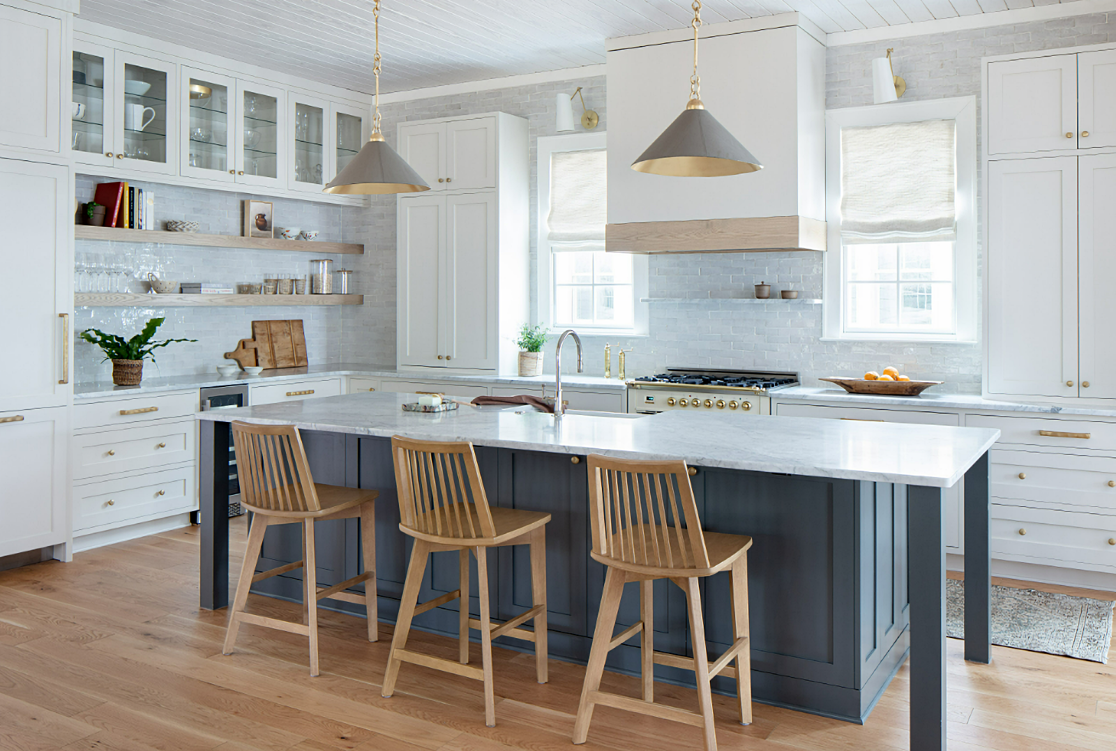 stunning modern farmhouse kitchen with blue island