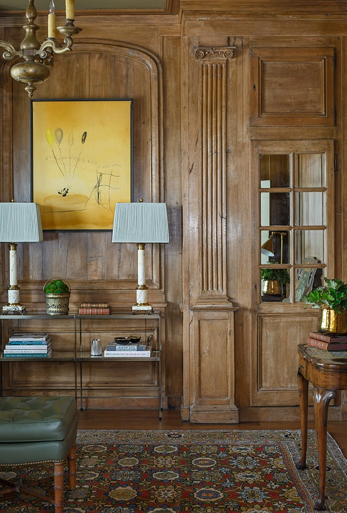 wood paneled den and office