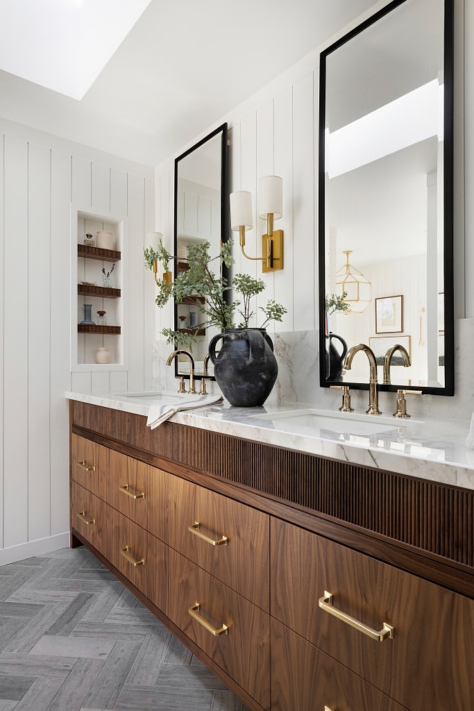 wood bathroom vanity with double sinks