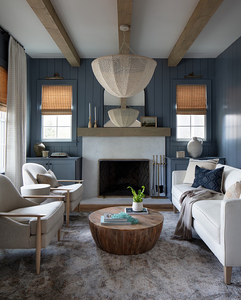 stunning modern farmhouse living room in blue