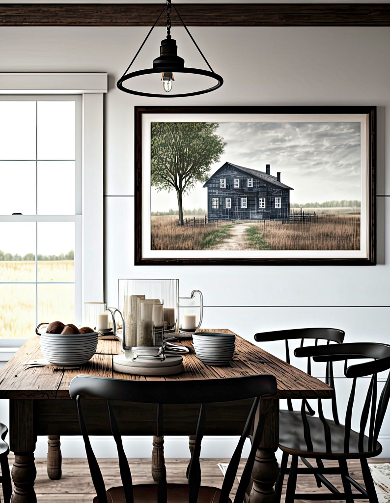 Black and white farmhouse dining room