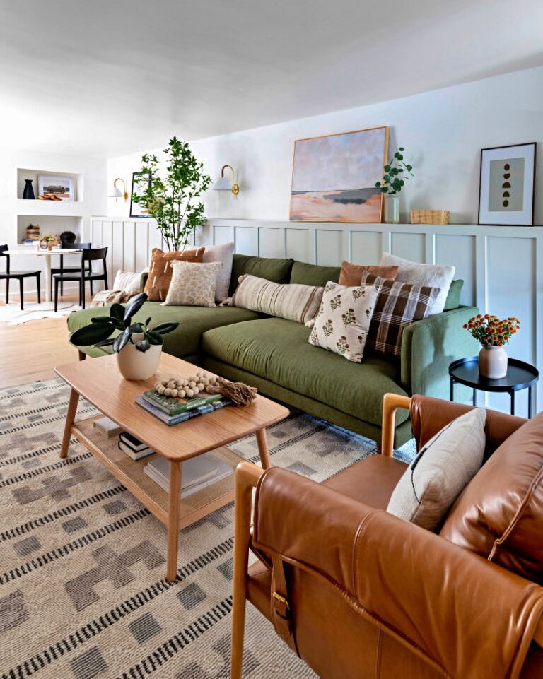 cozy family room in mid-century modern style