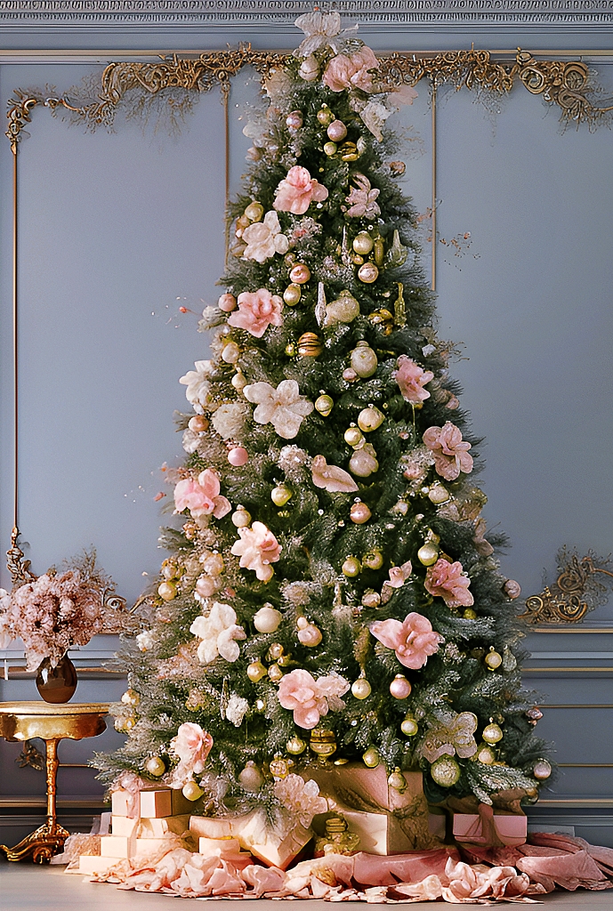 Faux floral holiday tree