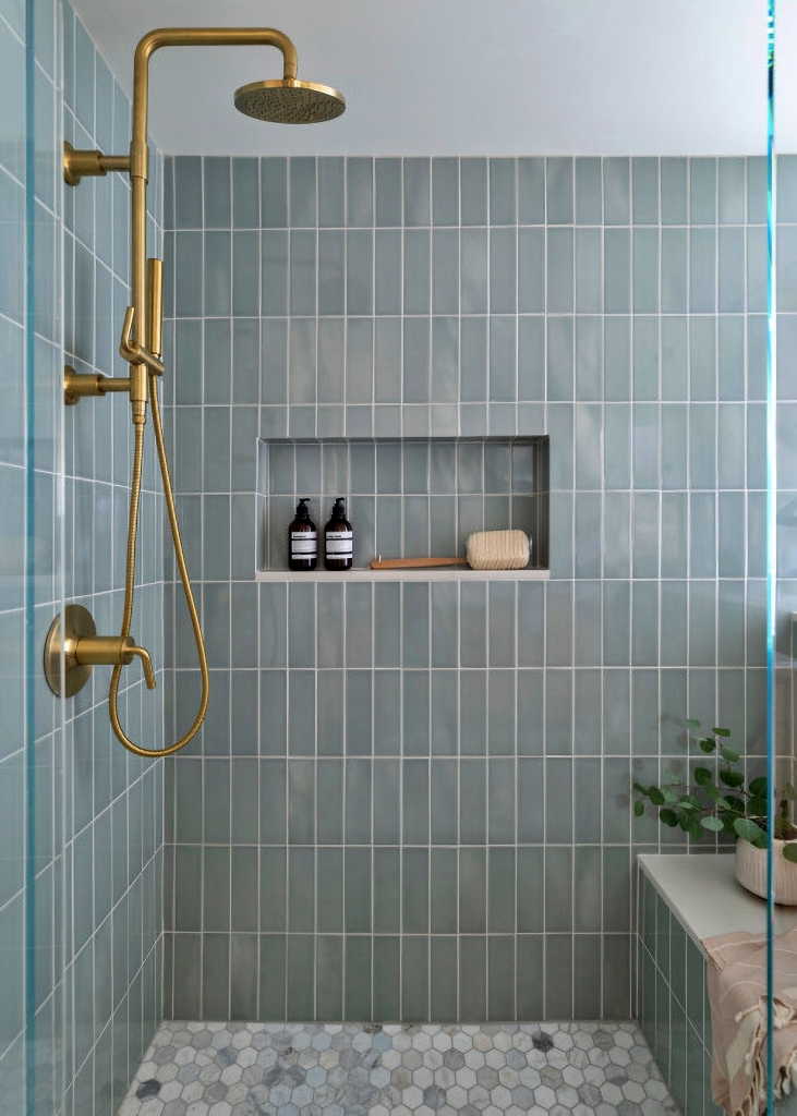 light blue-gray tile in shower