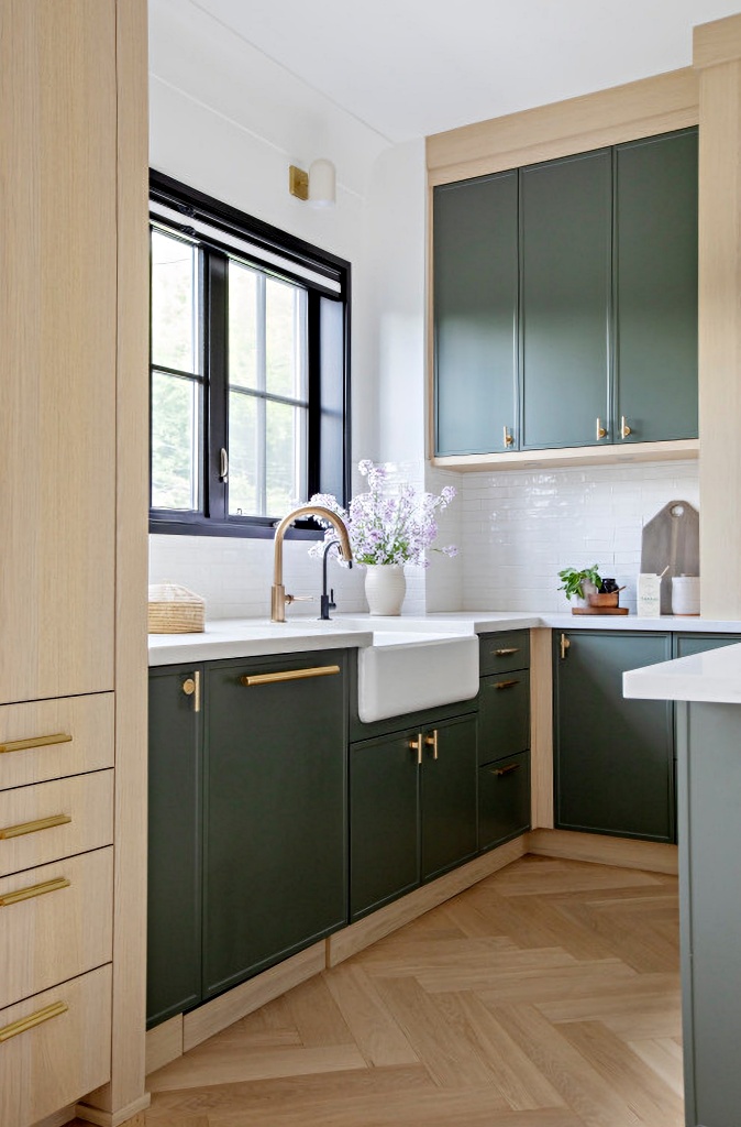 gray-green kitchen cabinets