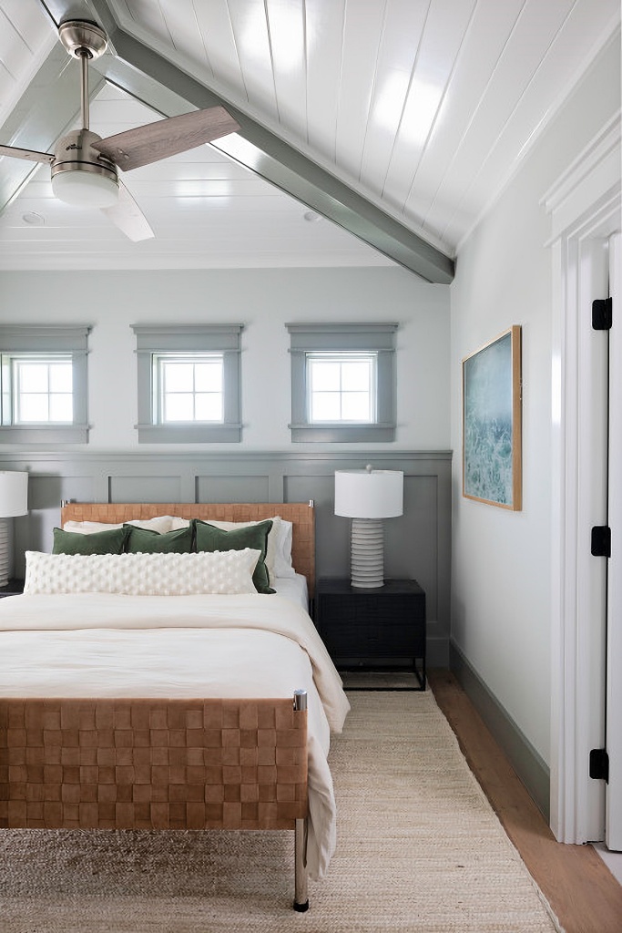 beach style bedroom in gray and white
