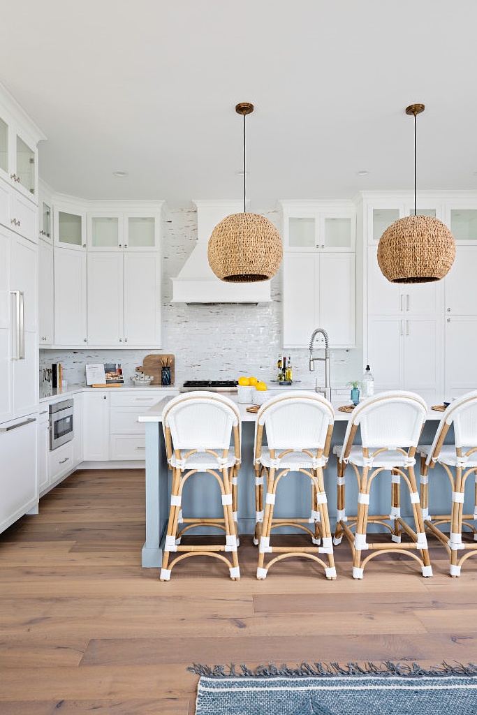 coastal kitchen in pale blue and white