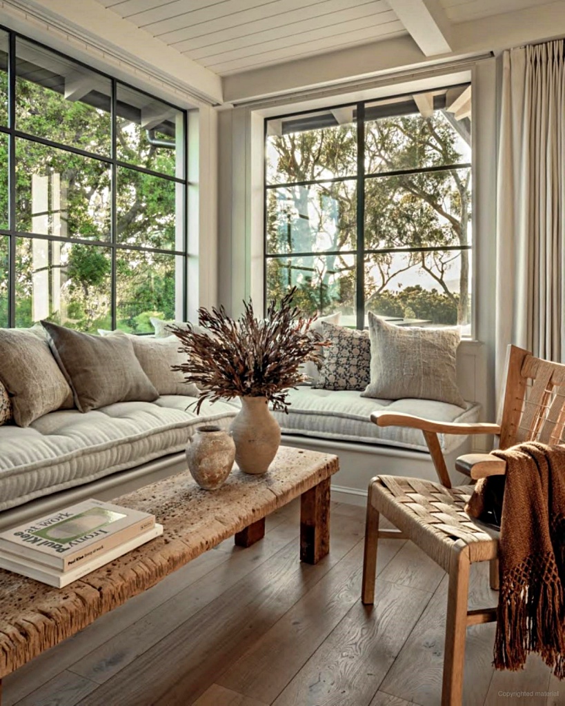 family room with large windows and expansive views