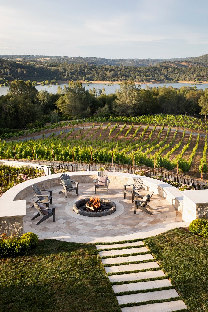 stone patio with view of California vineyard