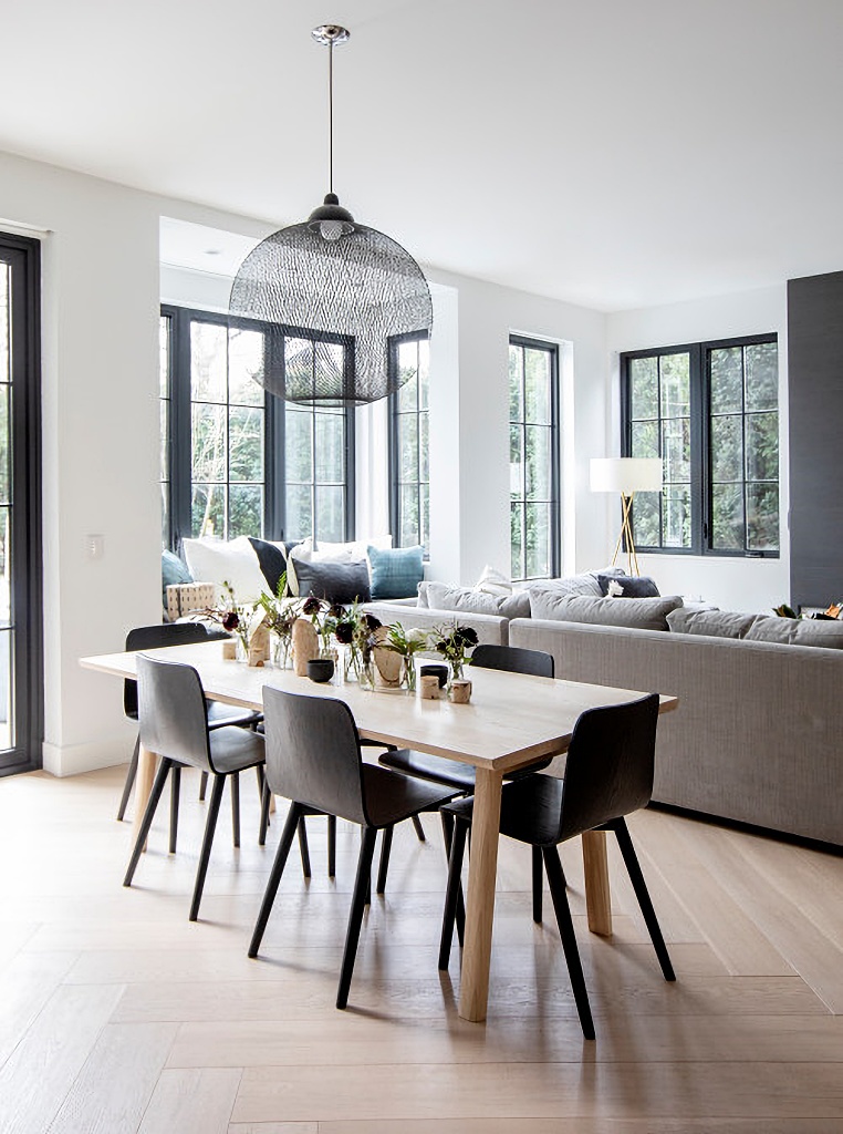 modern black and white dining area