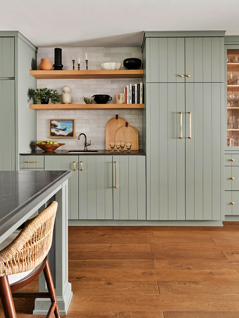 gray-green kitchen cabinets
