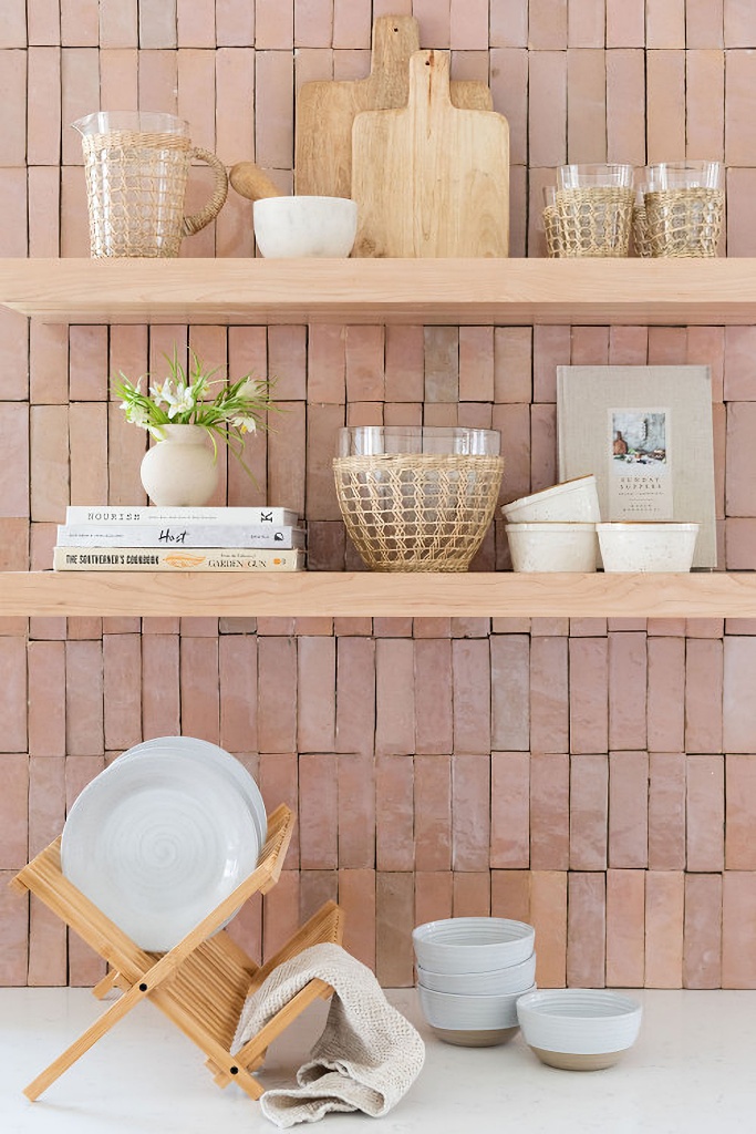 blush tile in white kitchen