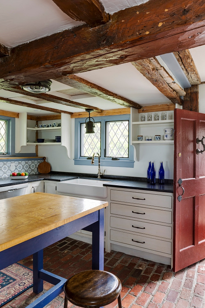 kitchen in old home with low ceiling