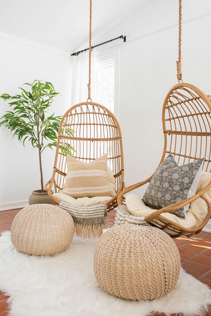 pair of hanging rattan chairs
