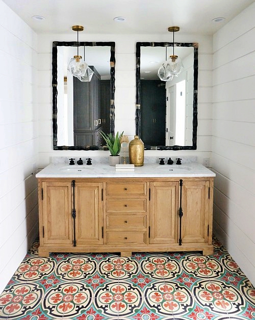 patterned and colored bathroom floor