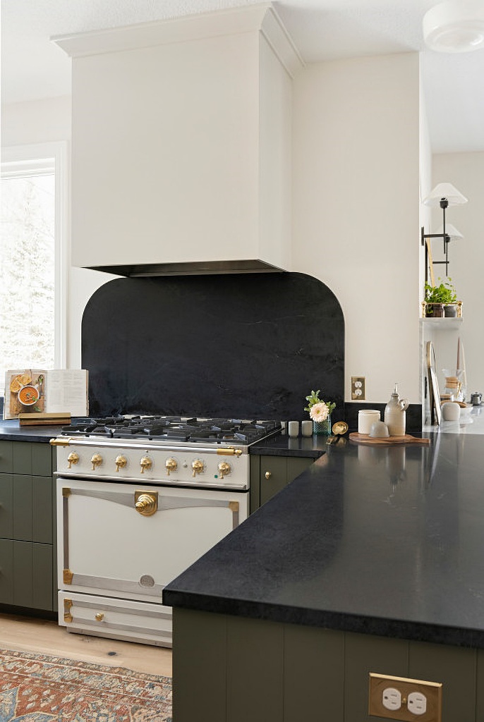 vintage stove and oven in vintage inspired kitchen