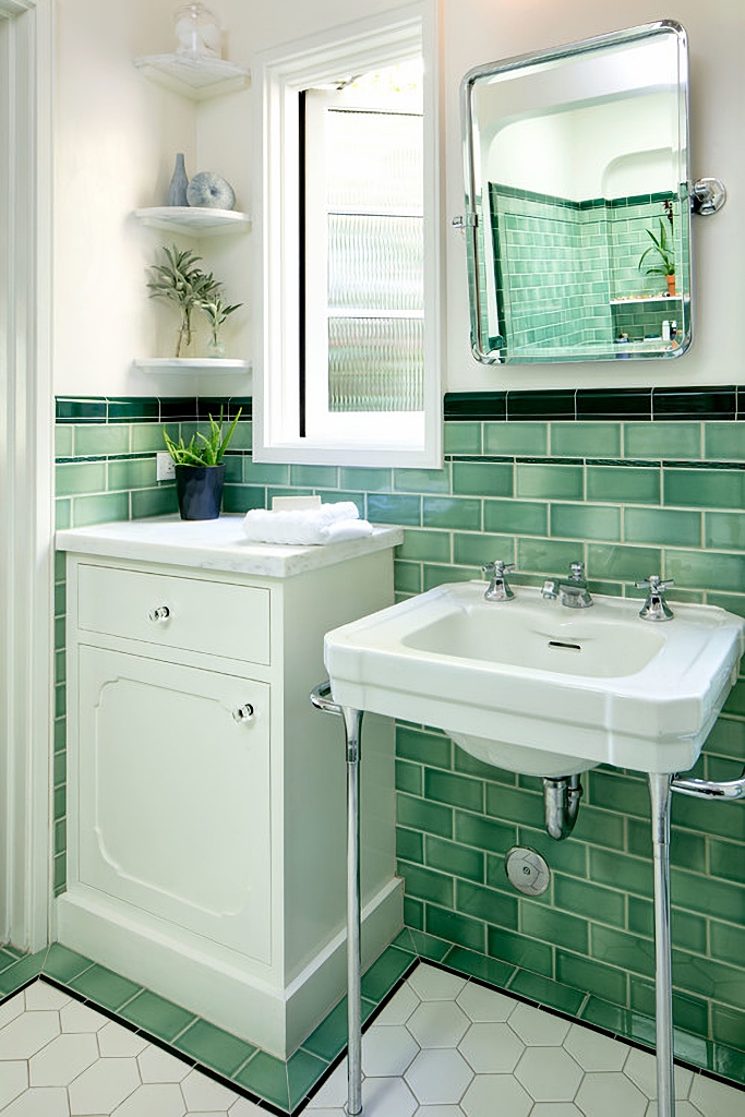 vintage green and white bathroom