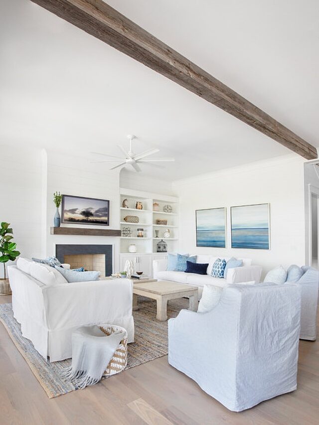 Beautiful White and Pale Blue Living Rooms Create Serenity