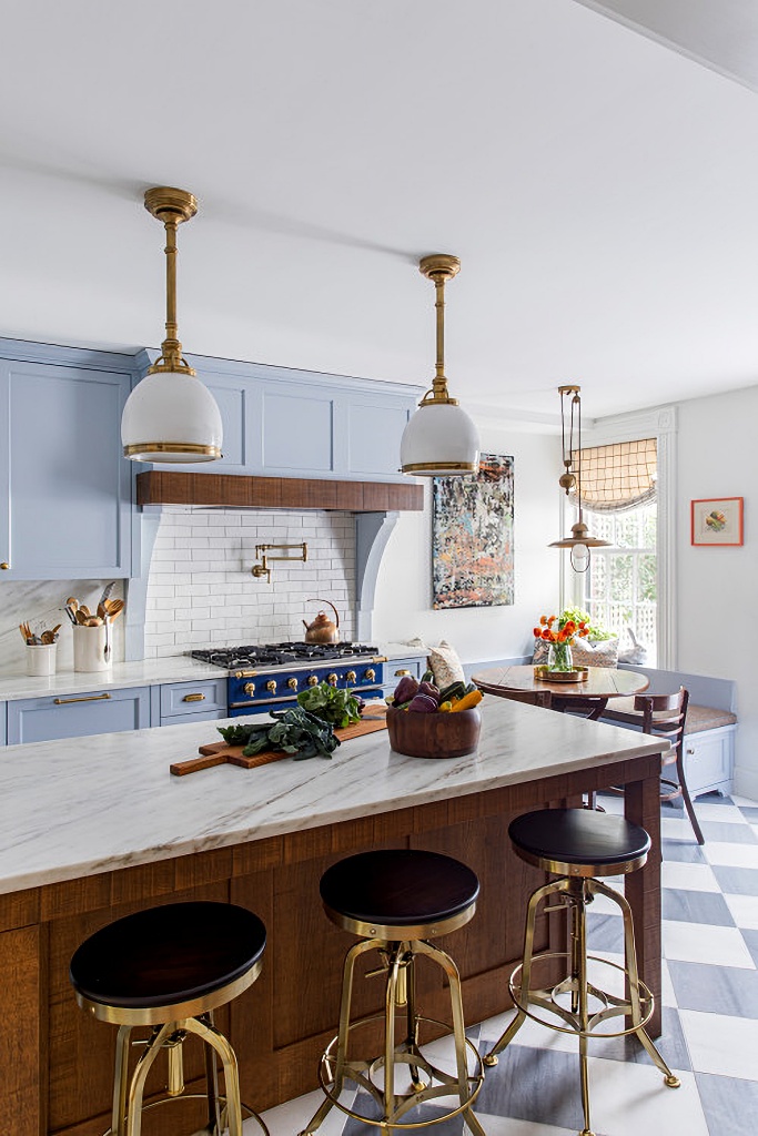 English kitchen with light blue cabinets