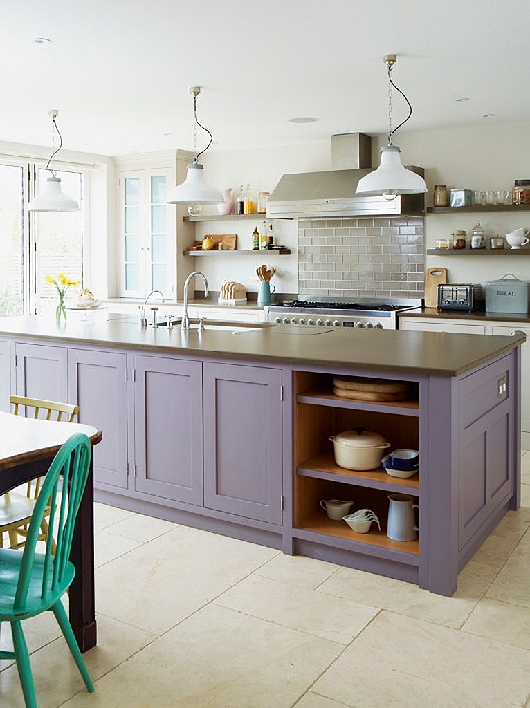 lavender kitchen island - pastel kitchens