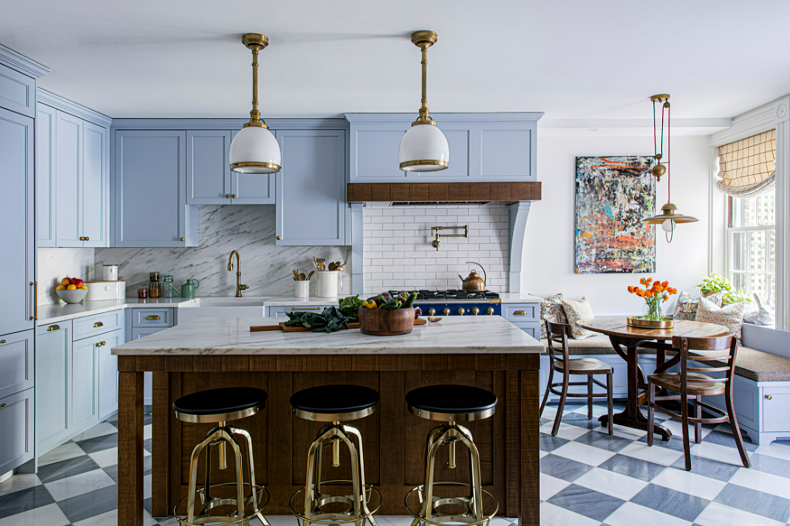 old world kitchen in blue