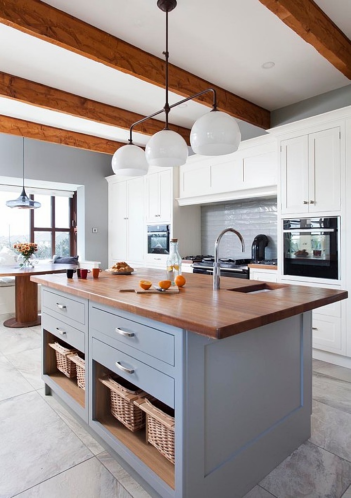 pale blue-gray farmhouse kitchen