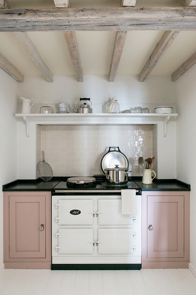 pink and white country kitchen