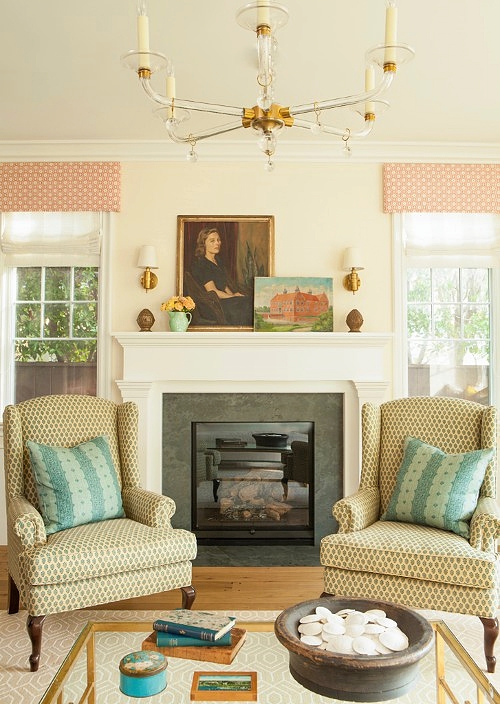 soft peach and green living room