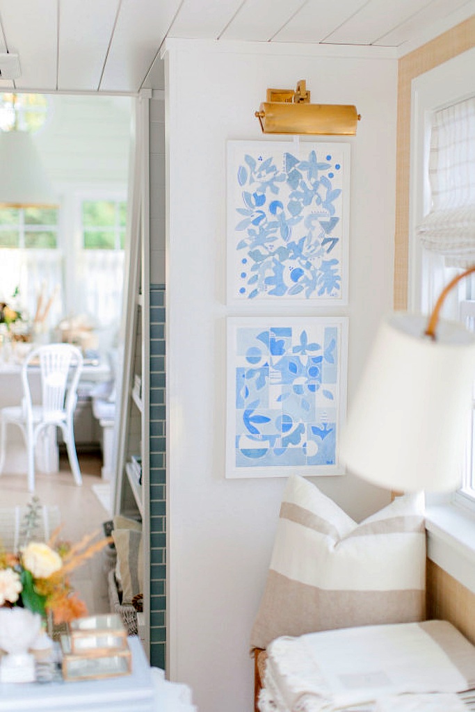 blue and white cottage interior