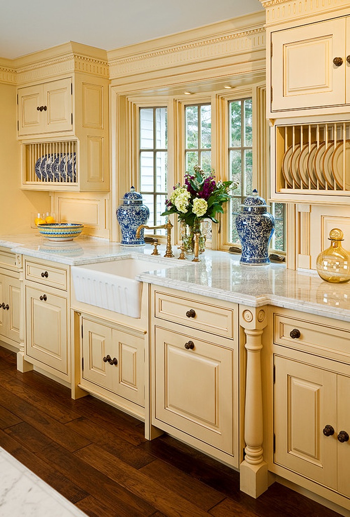 creamy yellow custom kitchen cabinets