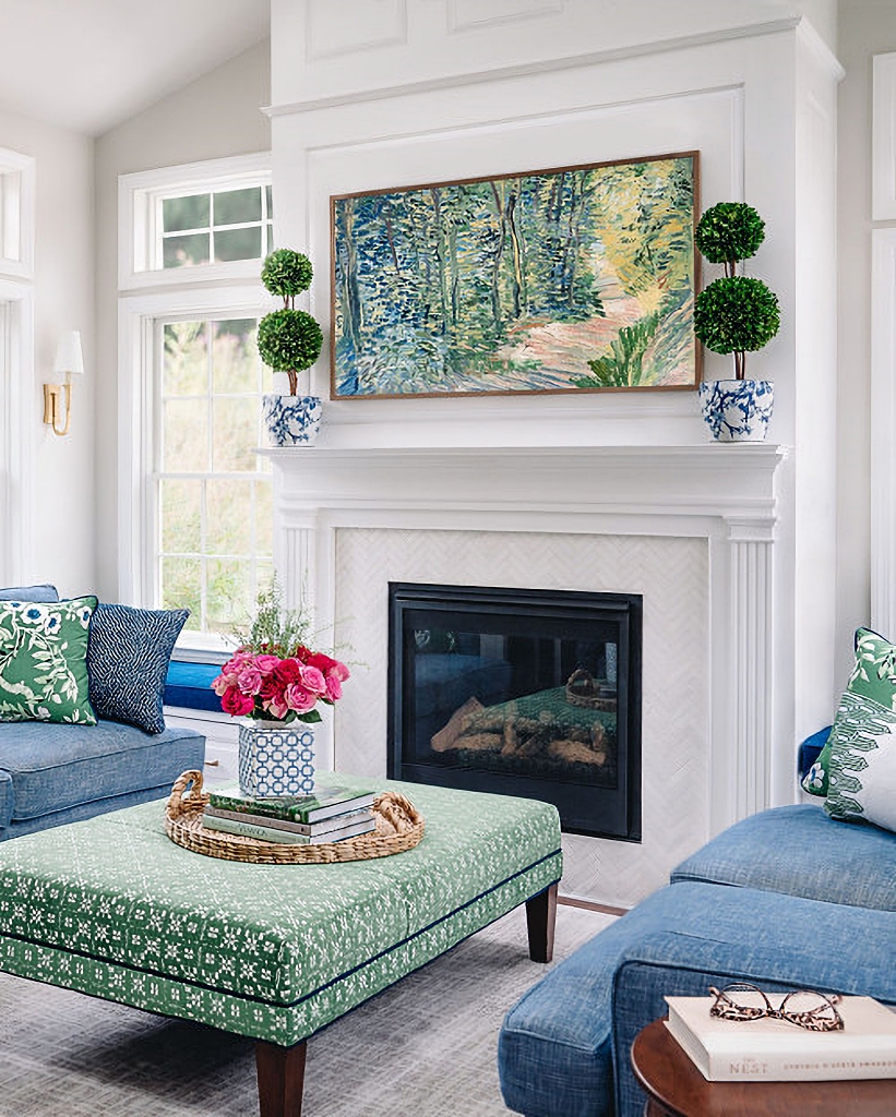 blue and green living room
