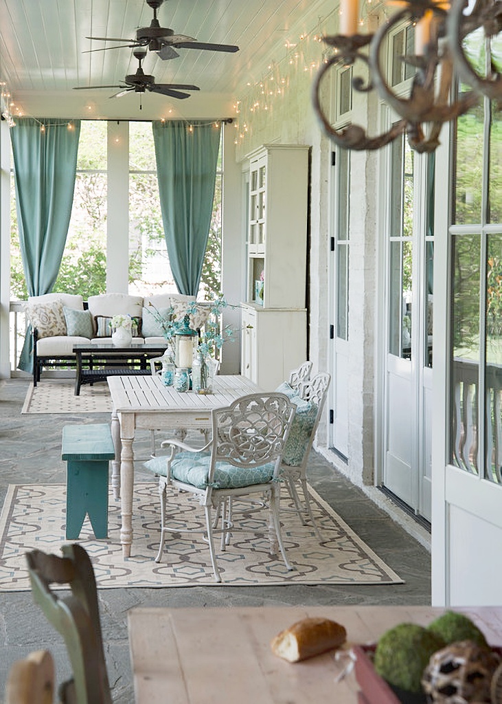 beautiful blue and white porch