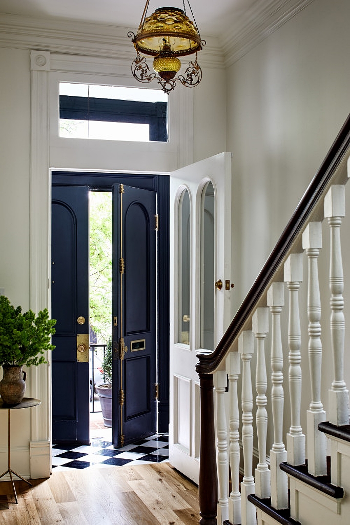 checkerboard floor in foyer