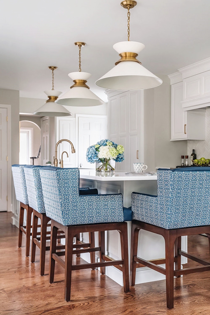 blue and white transitional kitchen