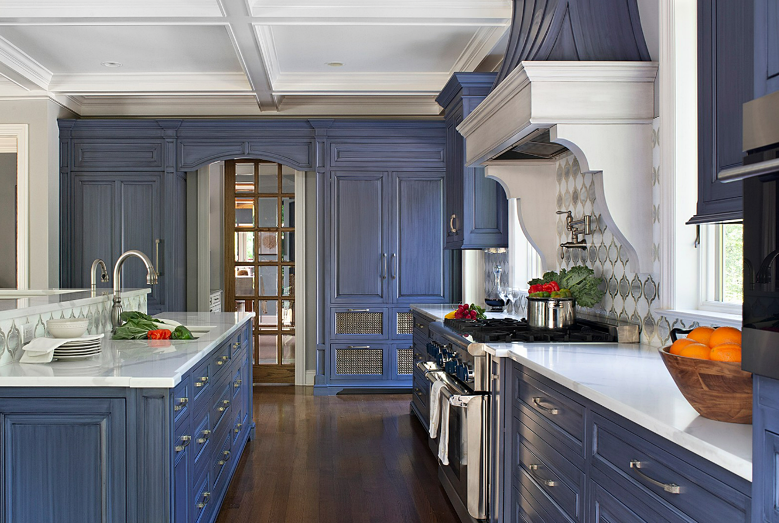 blue bespoke kitchen