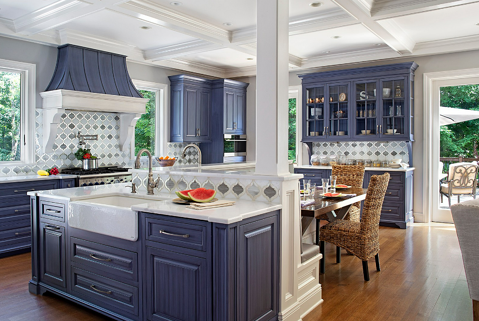 blue and white upscale kitchen