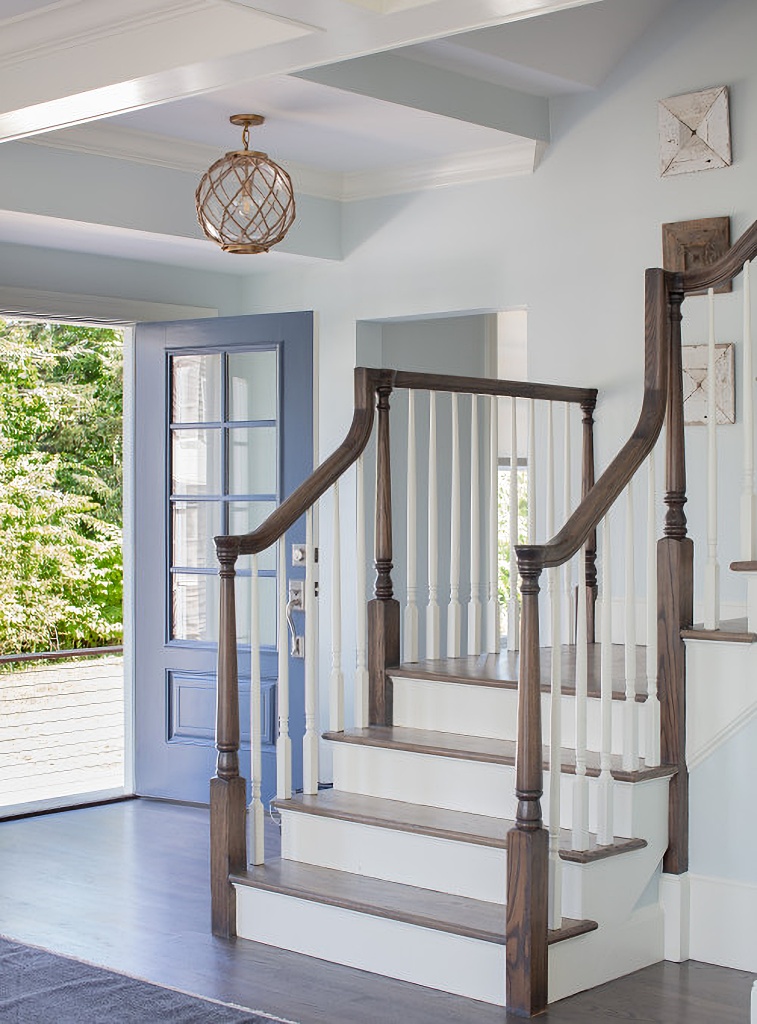 central staircase in renovated beach house