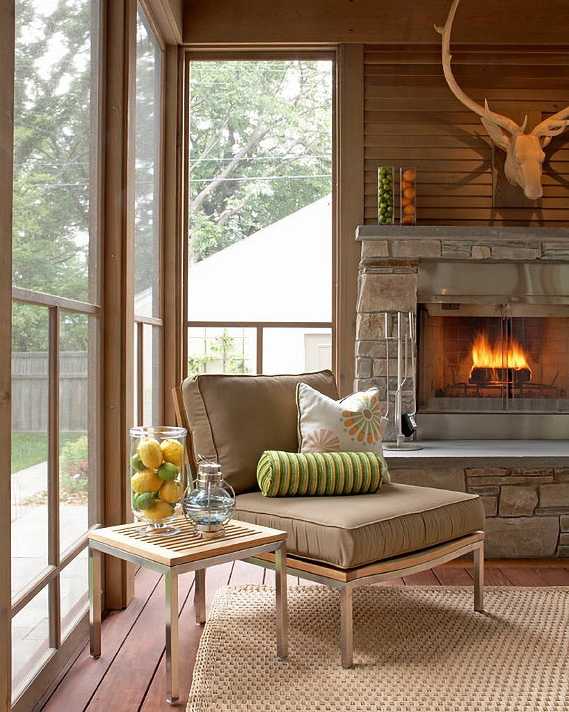 three-season porch with fireplace