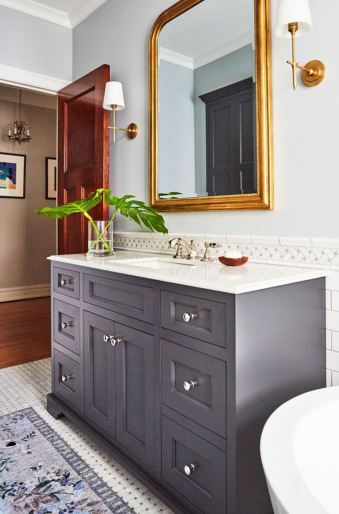 Gray and blue Victorian bathroom