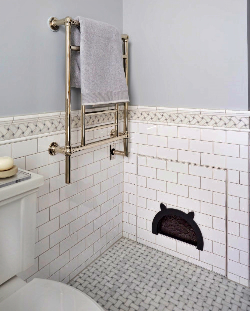 Hidden kitty litter box in bathroom