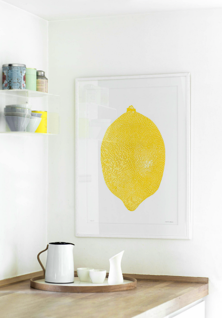 large lemon wall print in kitchen