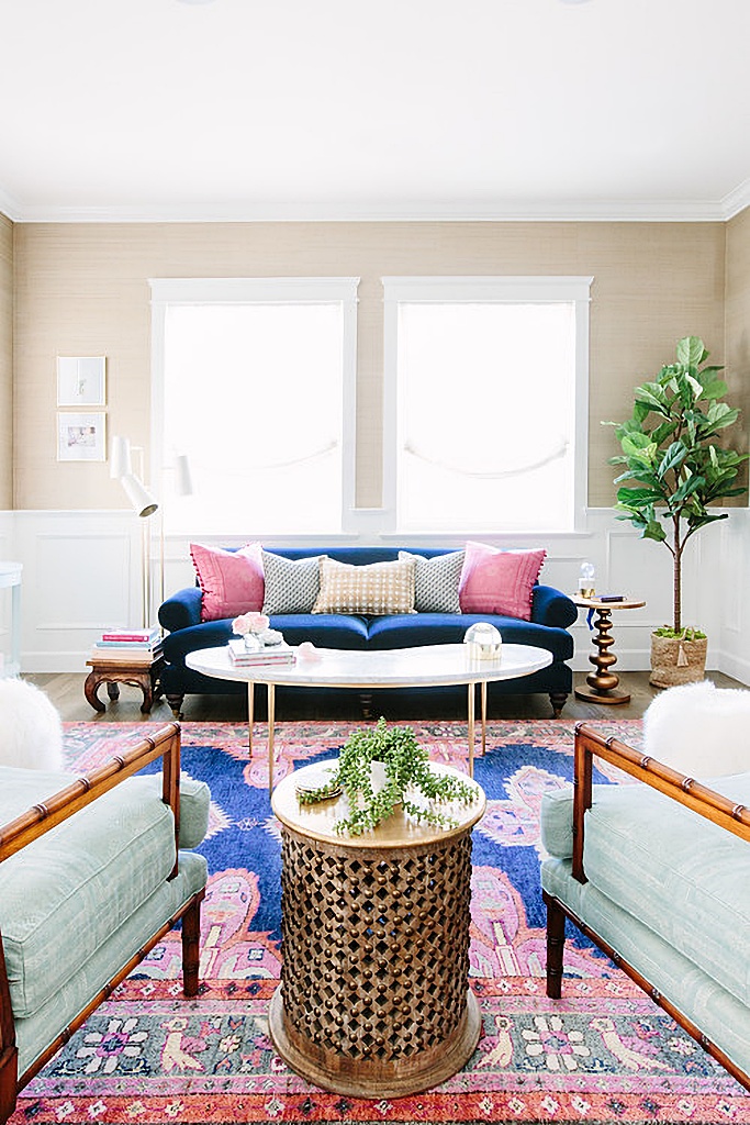 pink and blue living room