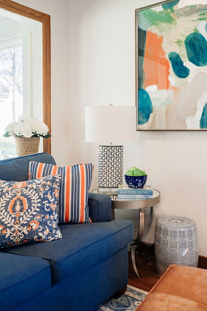 blue and orange living room