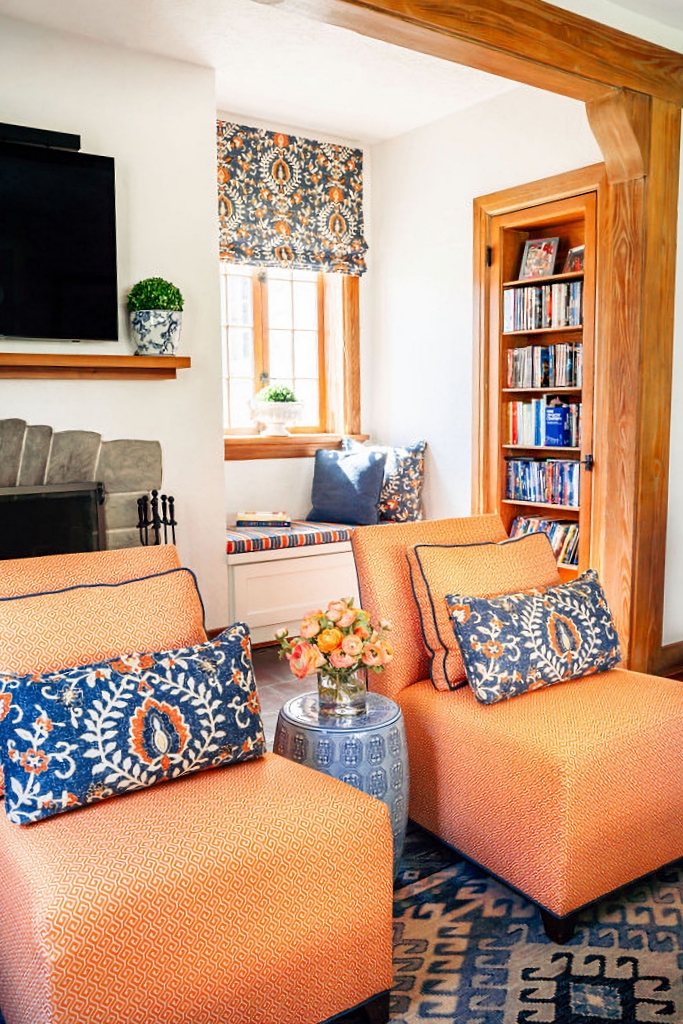 orange upholstered arm chairs