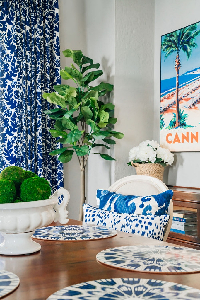 blue and white dining room