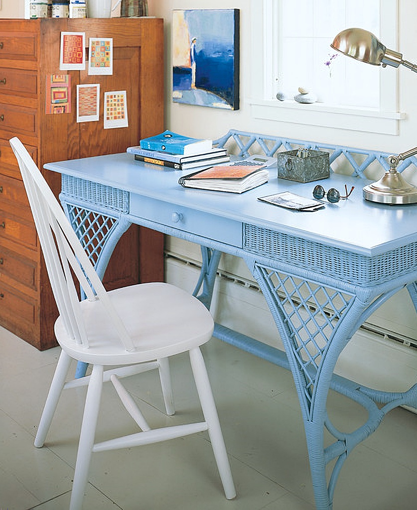 blue wicker desk