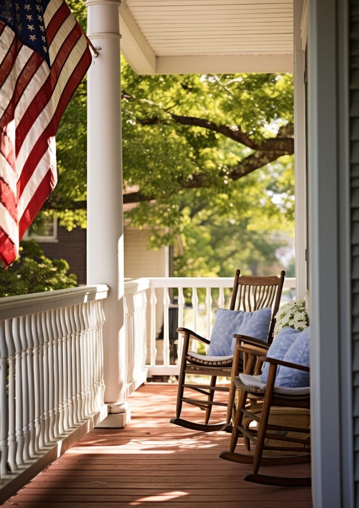 traditional porch with flag