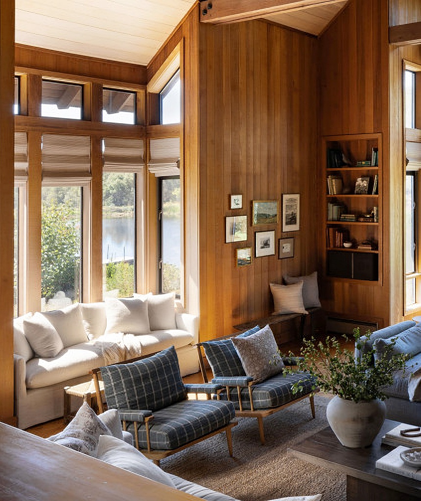 rustic great room in lakefront home