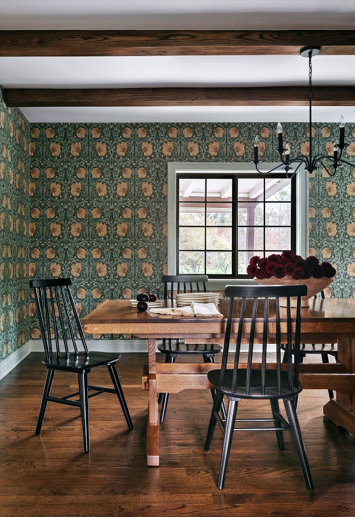 William Morris wallpaper in dining room